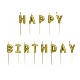 Комплект свечей  “Happy Birthday”, 2,5 см, золотой 