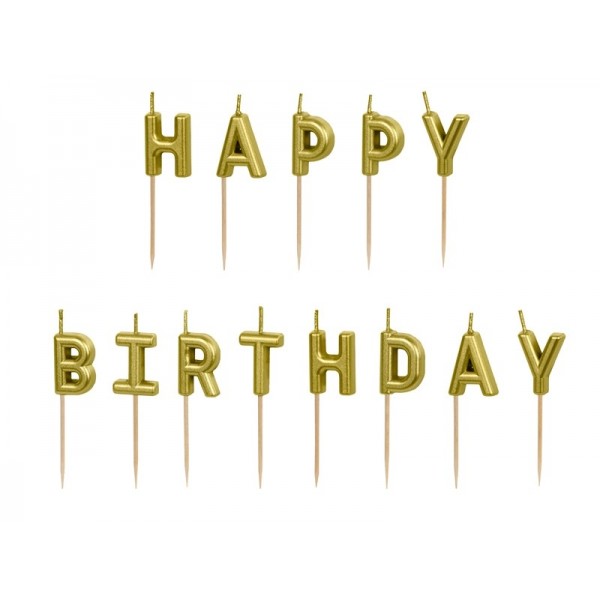 Комплект свечей  “Happy Birthday”, 2,5 см, золотой 