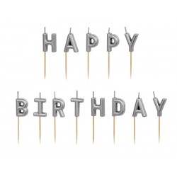 Комплект свечей  “Happy Birthday”, 2,5 см, серебряный 