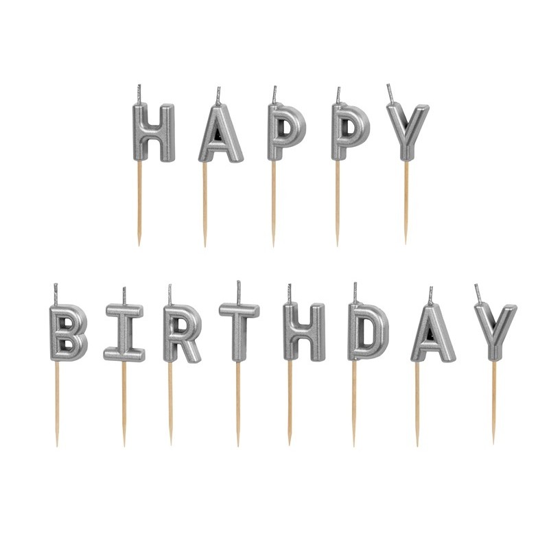 Комплект свечей  “Happy Birthday”, 2,5 см, серебряный 
