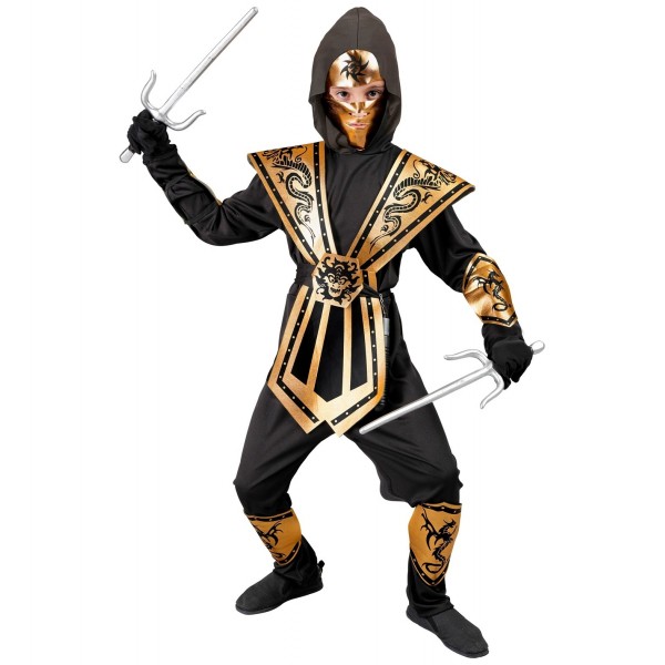 “KOMBAT NINJA” – puišu kostīms, zelts (kombinezons, priekšauts, josta, roku un kāju saites, galvas maska)
