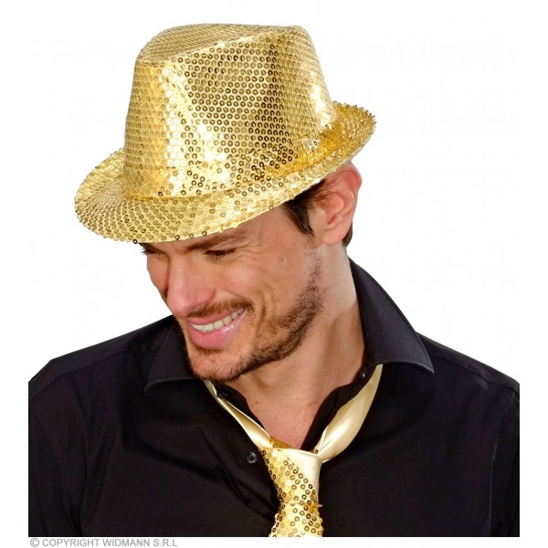 Fedora cepure ar zelta fliteriem