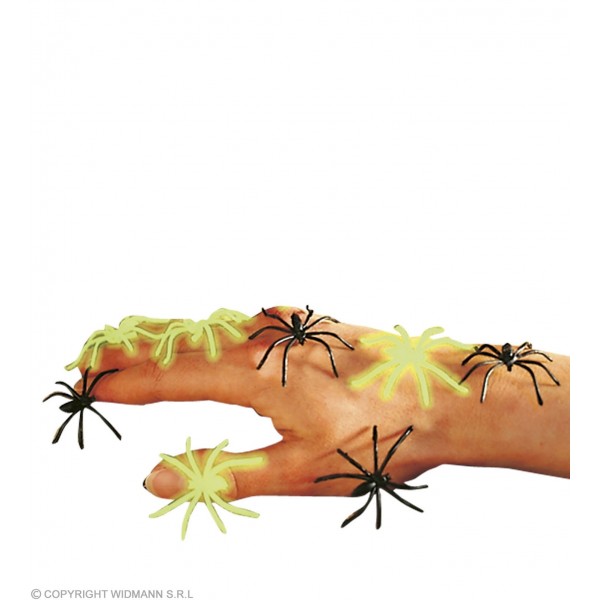 Dekoratīvie zirnekļi 4 x 3 cm, 3 spīd tumsā un 3 melni
