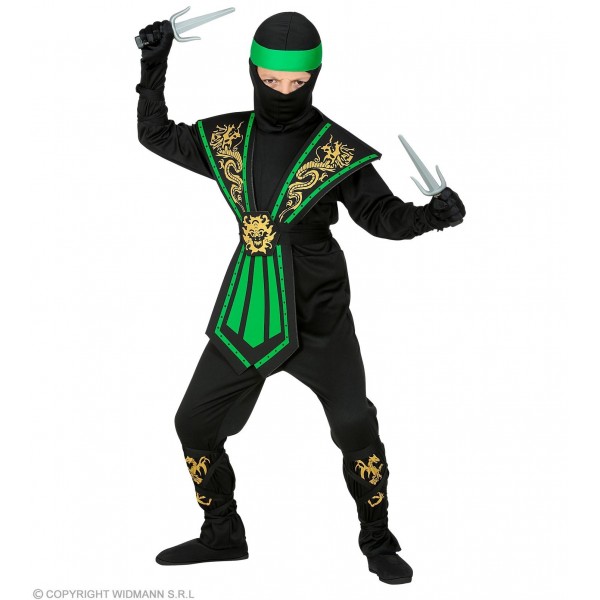 “KOMBAT NINJA” – puišu kostīms, zaļš (kombinezons, priekšauts, josta, roku un kāju saites, galvas maska)