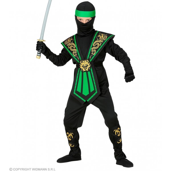 “KOMBAT NINJA” – puišu kostīms, zaļš (kombinezons, priekšauts, josta, roku un kāju saites, galvas maska)