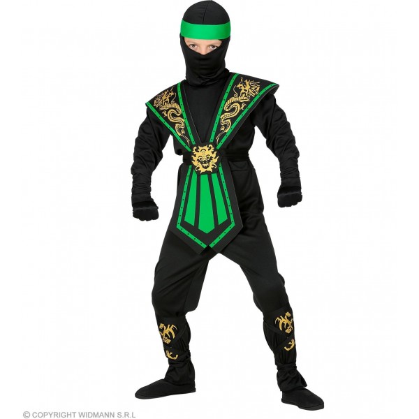 “KOMBAT NINJA” – puišu kostīms, zaļš (kombinezons, priekšauts, josta, roku un kāju saites, galvas maska)