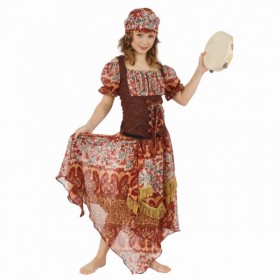 Bērnu čigānu kostīms – svārki uz gumijas, blūze un lakats, 128 cm