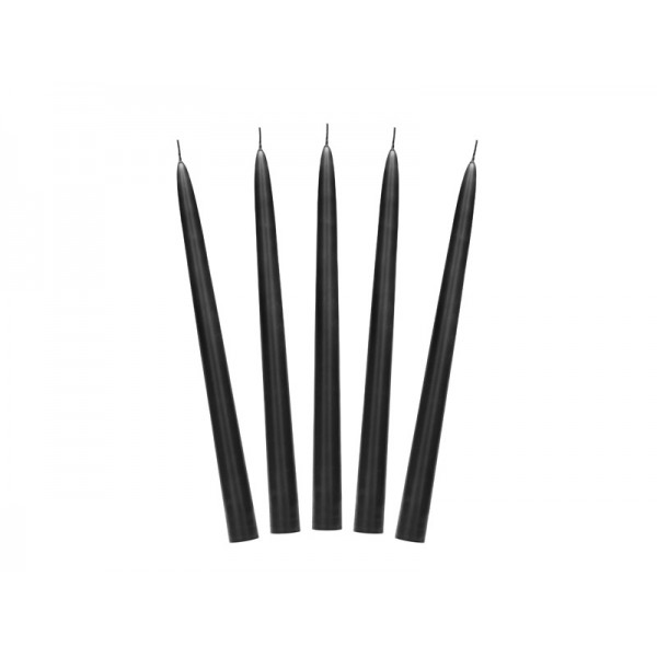 Taper candle, matt, black, 24cm: 1pkt/10pc. 