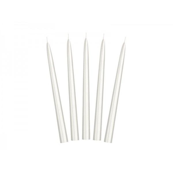 Taper candles, metallic, pearl, 24cm: 1pkt/10pc. 