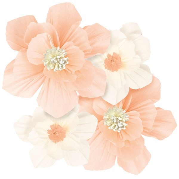 4 PAPER FLOWER SET PINK/WHITE  CM 25/35 