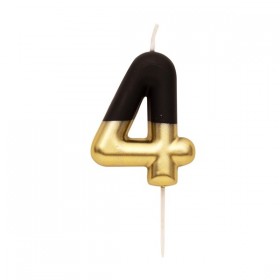 NUMERAL METAL CANDLE N.4  CM 10.5. BLACK/GOLD 