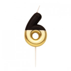 NUMERAL METAL CANDLE N.6  CM 10.5 BLACK/GOLD 