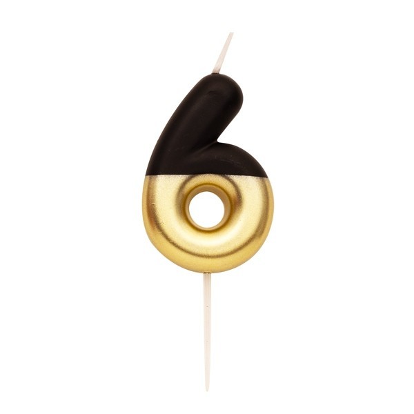 NUMERAL METAL CANDLE N.6  CM 10.5 BLACK/GOLD 