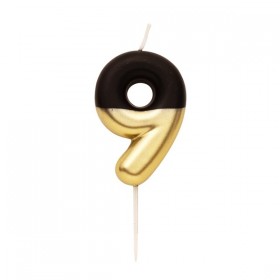 NUMERAL METAL CANDLE N.9  CM 10.5. BLACK/GOLD 