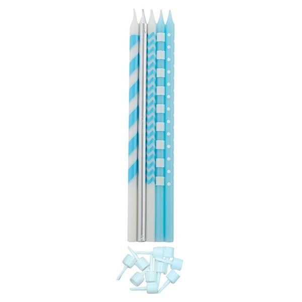 10 CANDLES W/HOLDERS LIGHT BLUE CM 15,5 