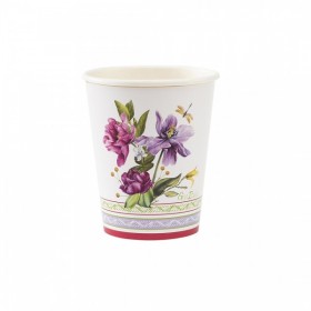 8 papīra glāzes 250 ml ar spilgtu ziedu ornamentu violetos un purpursarkanos toņos