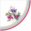 16 apaļas salvetes 33x33 cm ar spilgtu ziedu ornamentu violetos un purpursarkanos toņos.