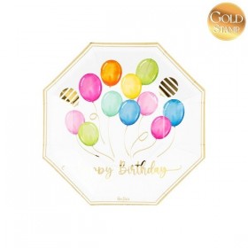 8 papīra šķīvji 19 cm ar zīmējumu “Birthday Balloons”