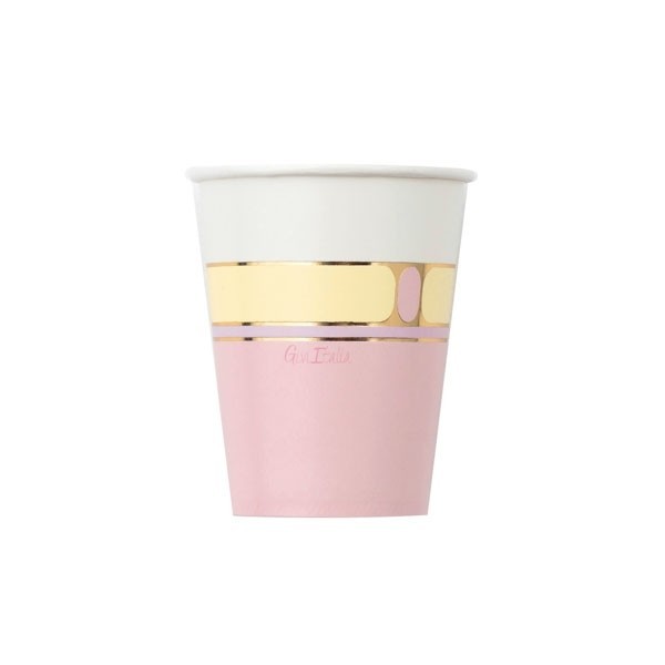 8 papīra krūzītes 250 ml baltā, vaniļas krāsās ar zelta apdari.