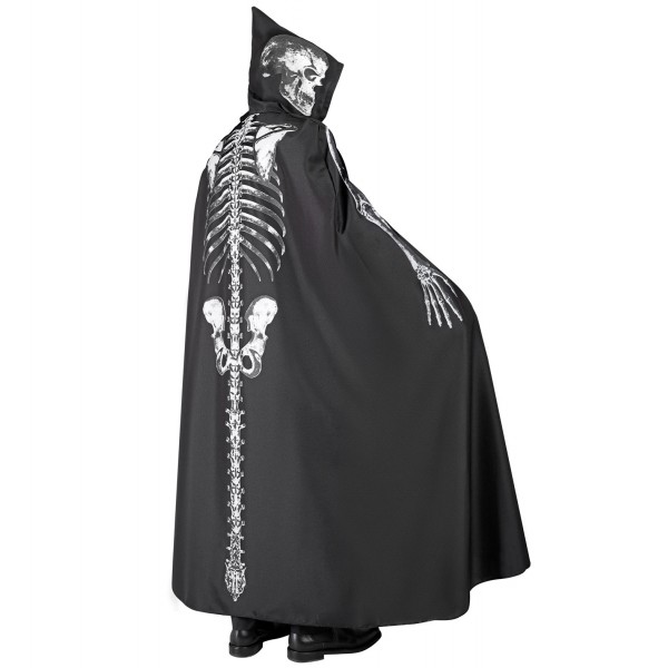 Skeleta kostīms – apmetnis ar kapuci, garums 150 cm 