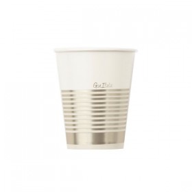 8 papīra krūzītes 250 ml ar elegantām baltā zelta svītrām