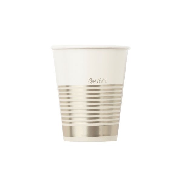 8 papīra krūzītes 250 ml ar elegantām baltā zelta svītrām