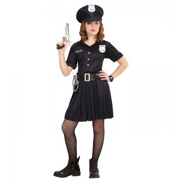 Meitenes policistes kostīms — kleita, josta, cepure, izmēri 128/140 cm