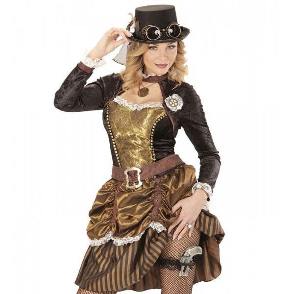 Steampunk cilindrs ar brillēm un spalvu