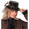Steampunk cilindrs ar brillēm un spalvu