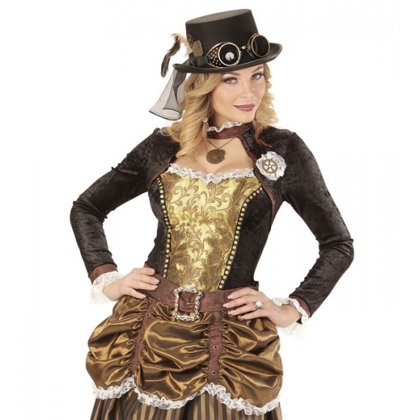 Steampunk cilindrs ar brillēm un spalvu