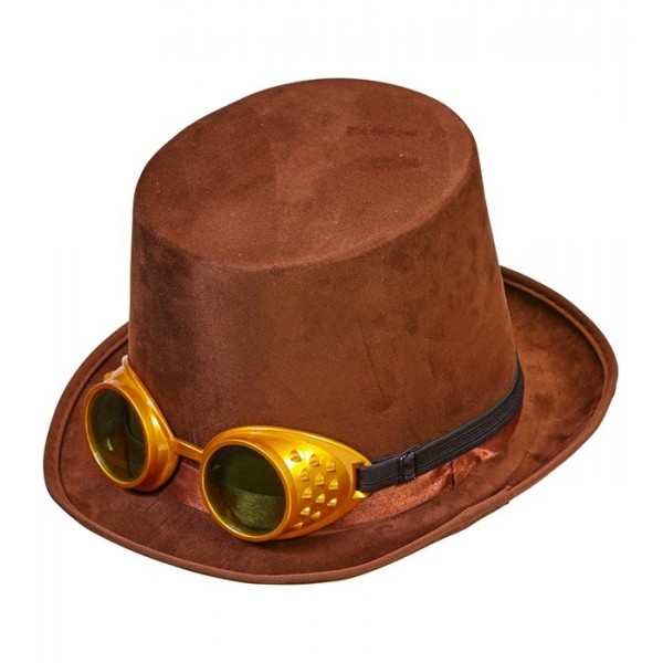 Steampunk cilindrs ar brillēm, filcs 15 cm