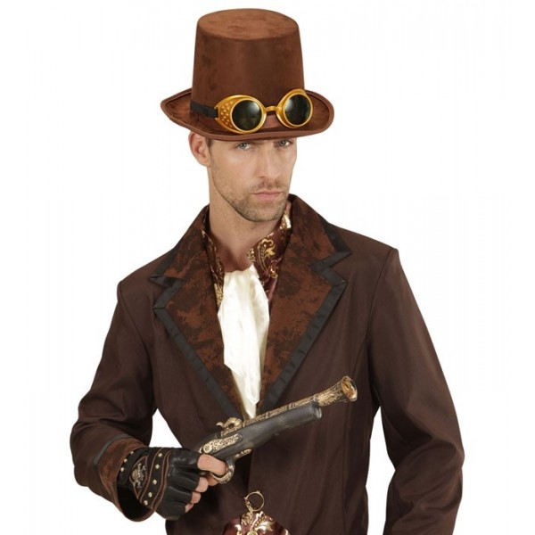 Steampunk cilindrs ar brillēm, filcs 15 cm
