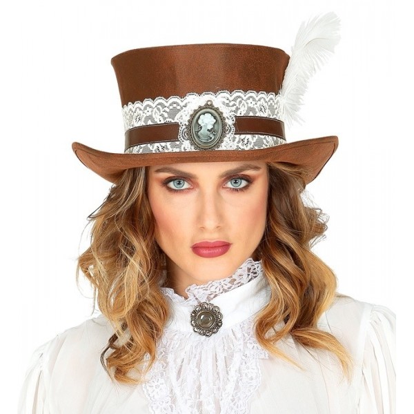 Steampunk cilindrs ādas imitācijā, novecināts 