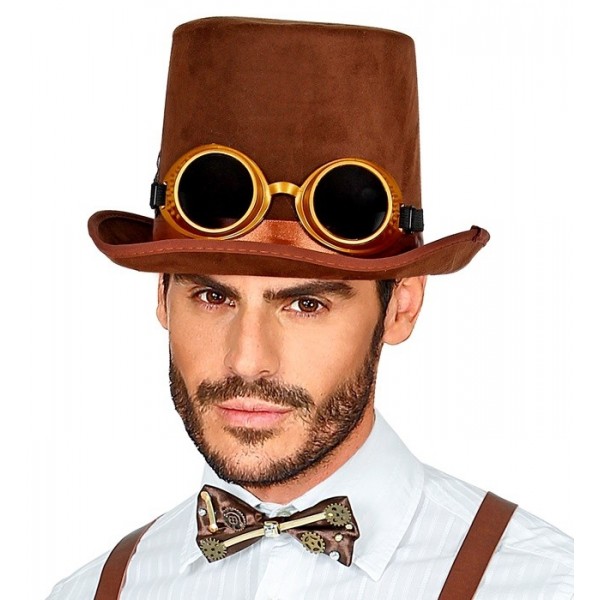 Steampunk cilindrs ar brillēm, filcs 15 cm