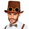 Steampunk cilindrs ar brillēm, filcs 15 cm