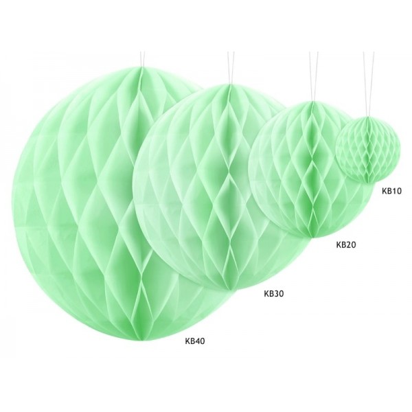 Šūnveida papīra bumba, pistāciju krāsā, 10 cm — svētku dekorēšanai, galda noformēšanai un ballītēm