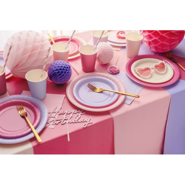 Papīra šķīvji, tumši rozā, 18 cm., 6 gab. — svētku dekorēšanai, galda noformēšanai un ballītēm