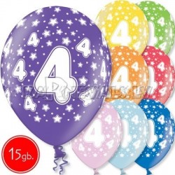 12"/30 см шар из латекса, 4 день рождения,  в ассортименте  8 цветов, 15 шт.