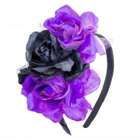 Stīpiņa ar 3 rozēm violetā un melnā krāsā ar spīdumu