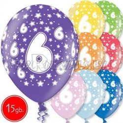 12"/30 см шар из латекса, 6 день рождения,  в ассортименте  8 цветов, 15 шт.