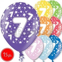 12"/30 см шар из латекса, 7 день рождения,  в ассортименте  8 цветов, 15 шт.