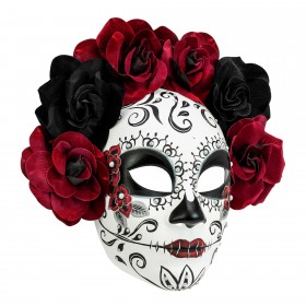 Маска Día de los Muertos с чёрными и бордовыми розами