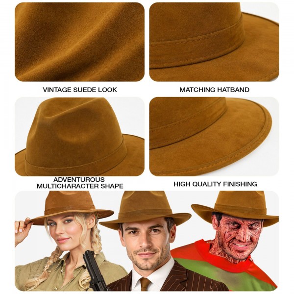 Коричневая винтажная шляпа Fedora под замшу