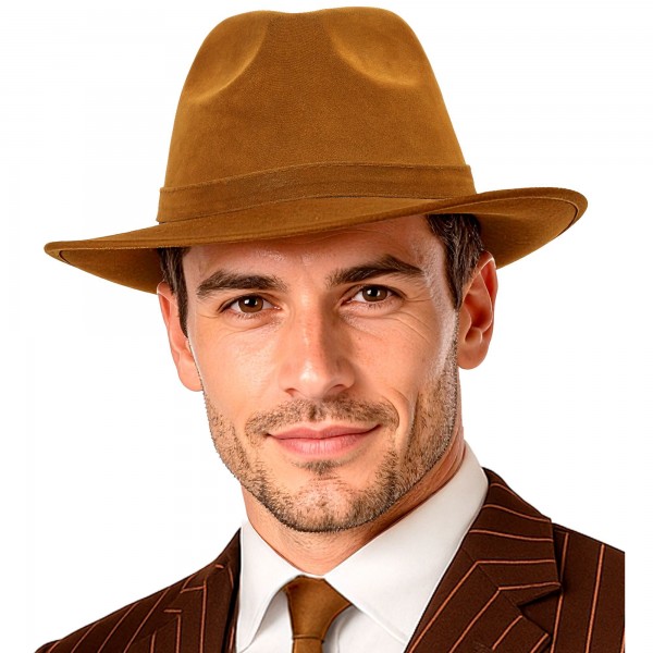 Brūna vintage Fedora cepure ar zamšādas izskatu