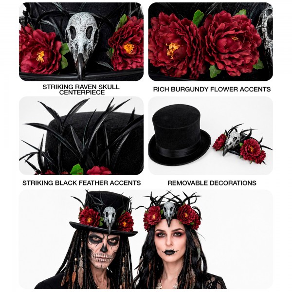 Цилиндр Voodoo с черепом грифа и цветами