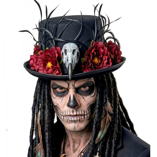 Цилиндр Voodoo с черепом грифа и цветами