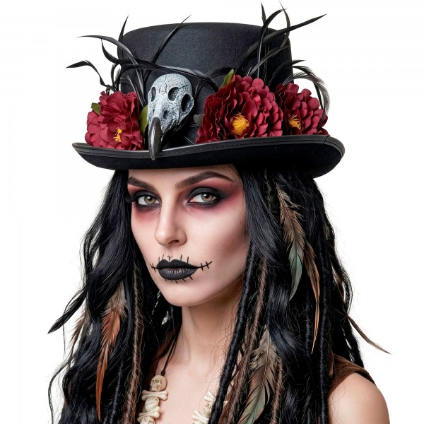 Цилиндр Voodoo с черепом грифа и цветами