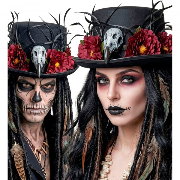 Цилиндр Voodoo с черепом грифа и цветами