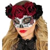 Полумаска Día de los Muertos с чёрными и бордовыми розами