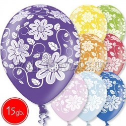 12"/30 см шар из латекса, Цветы, 15 шт.